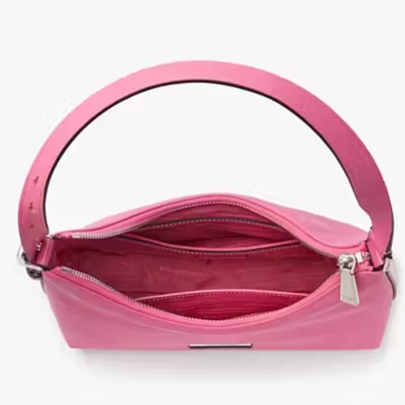 Kate Spade Sam Icon Shoulder Bag 90s Pink Nylon Small KSNYL Top Zip Leather - Picture 9 of 11